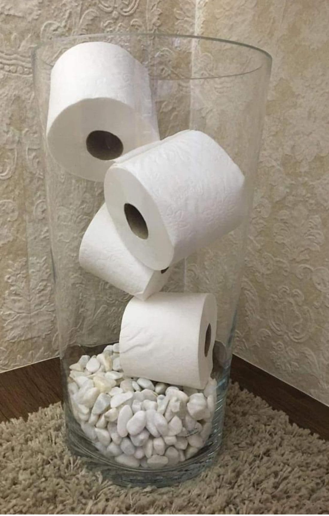 Rock-Filled Glass Toilet Paper Holder