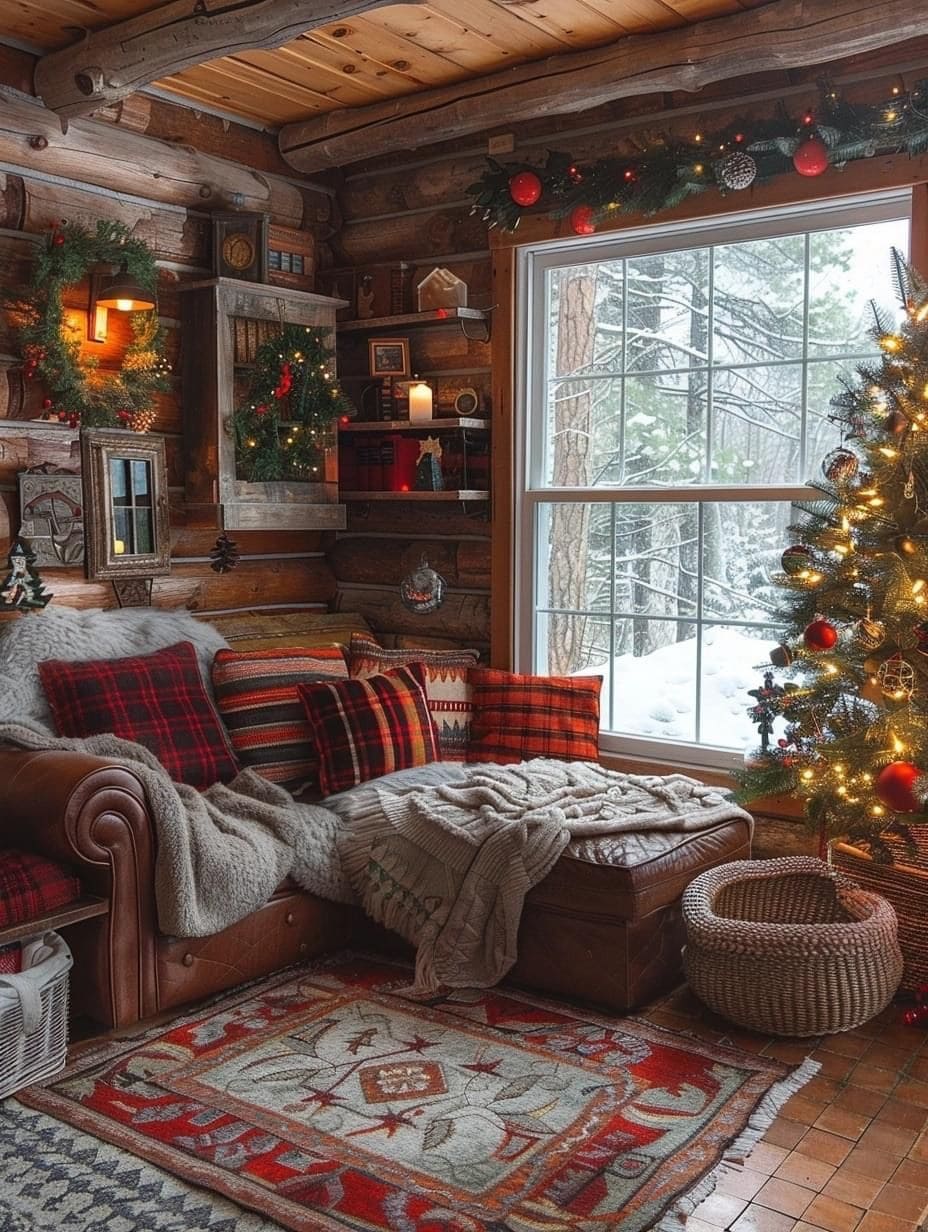 Rustic Cabin Christmas Reading Corner