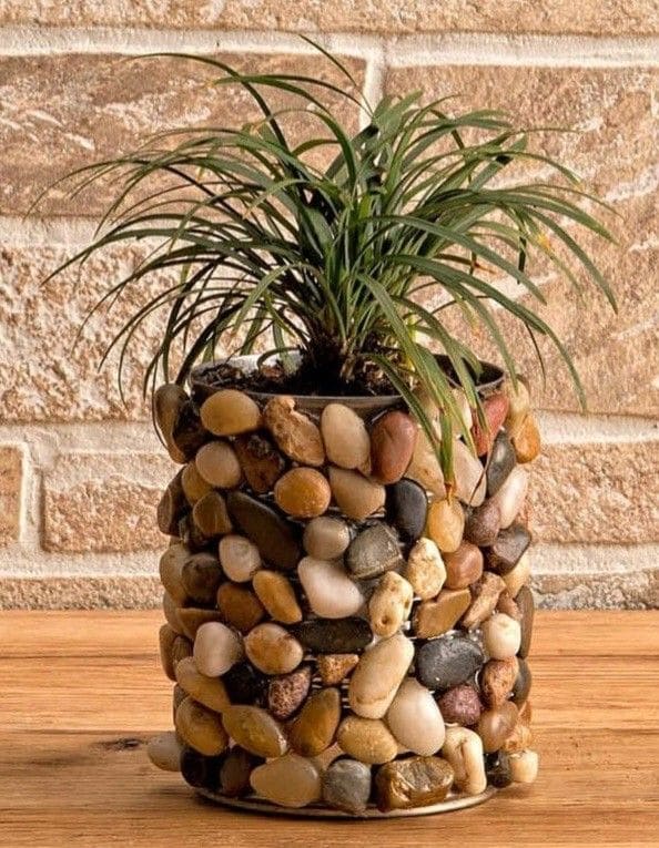 Rustic Pebble-Covered Planter