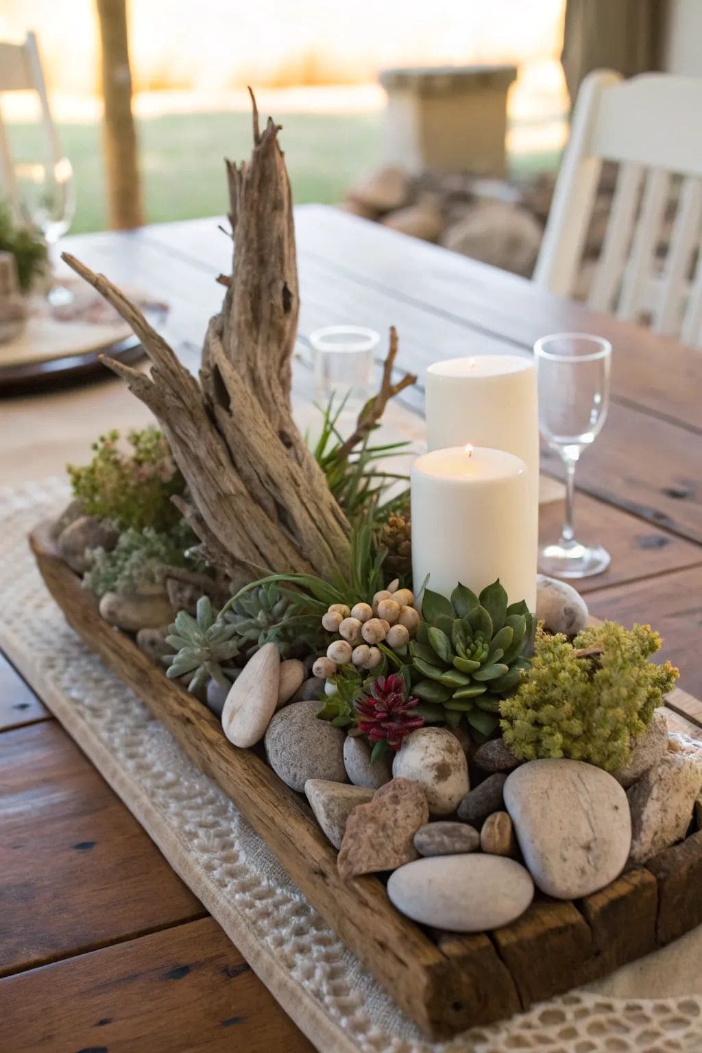 Rustic Rock and Candle Centerpiece
