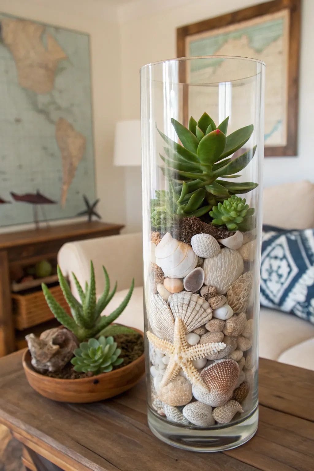 Seashell and Succulent Vase Display