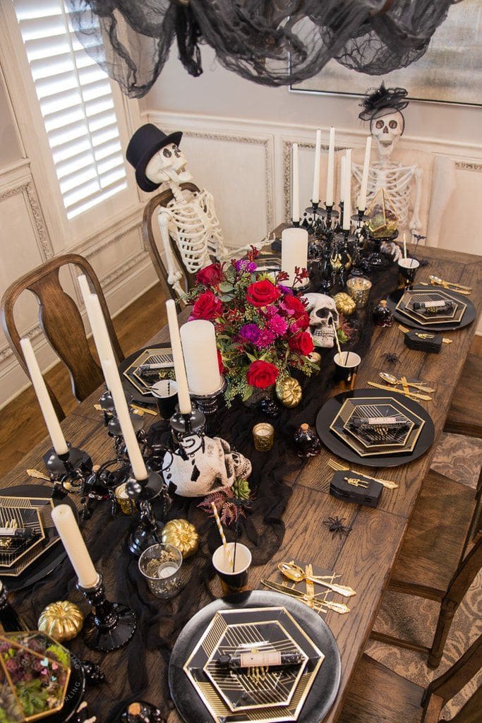Skeleton Soirée Glam Halloween Dining Table