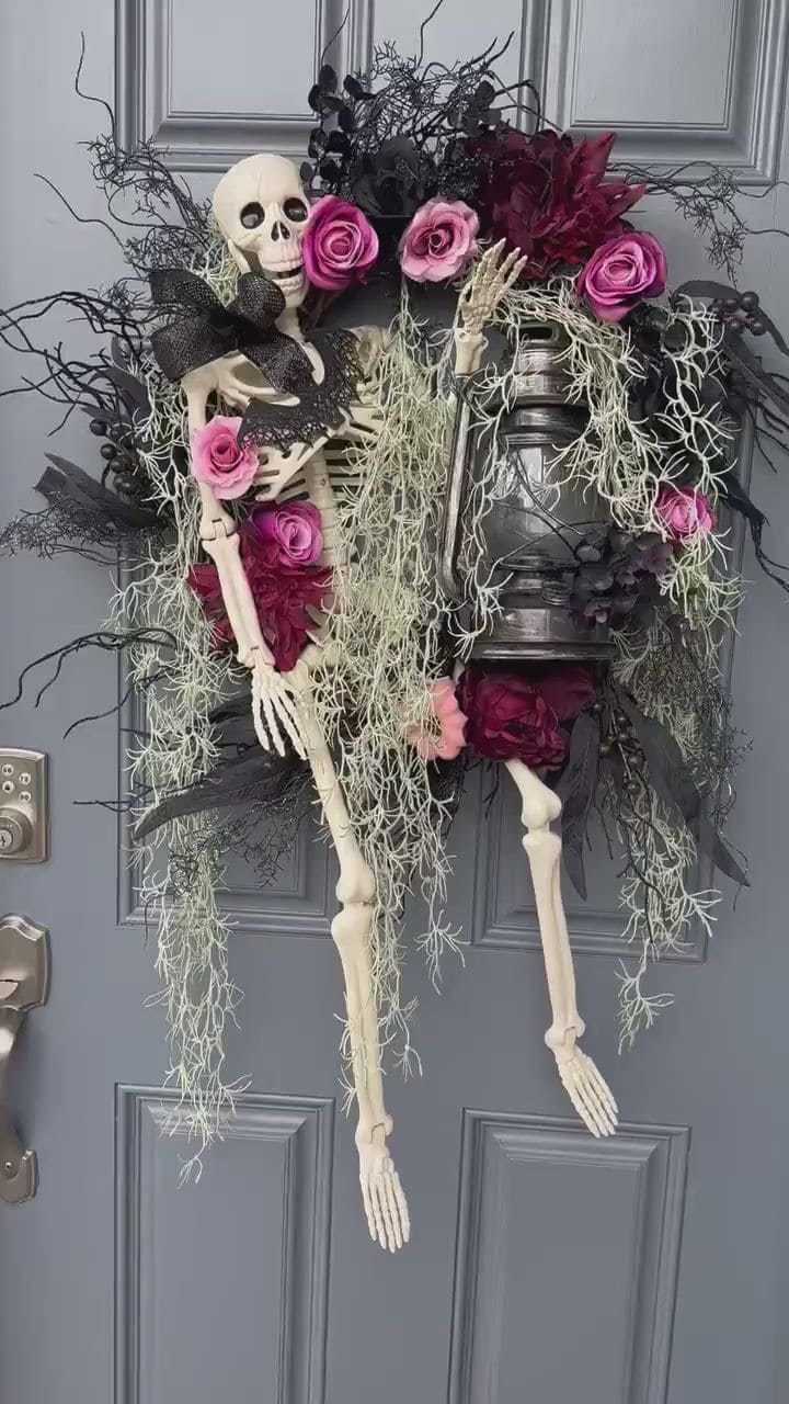 Skeleton in a Gothic Floral Urn Wreath
