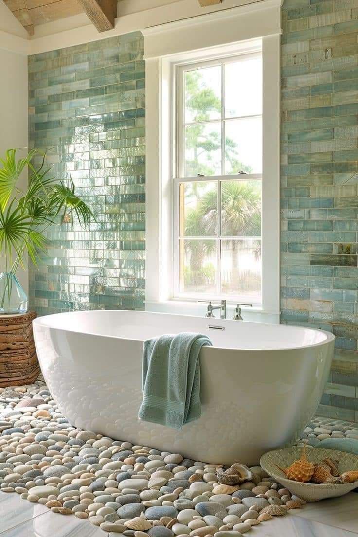 Spa-Inspired Pebble Bathroom Floor