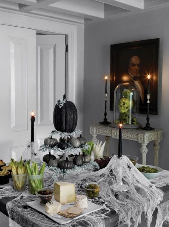 Spooky Halloween Buffet with Gothic Pumpkin Display