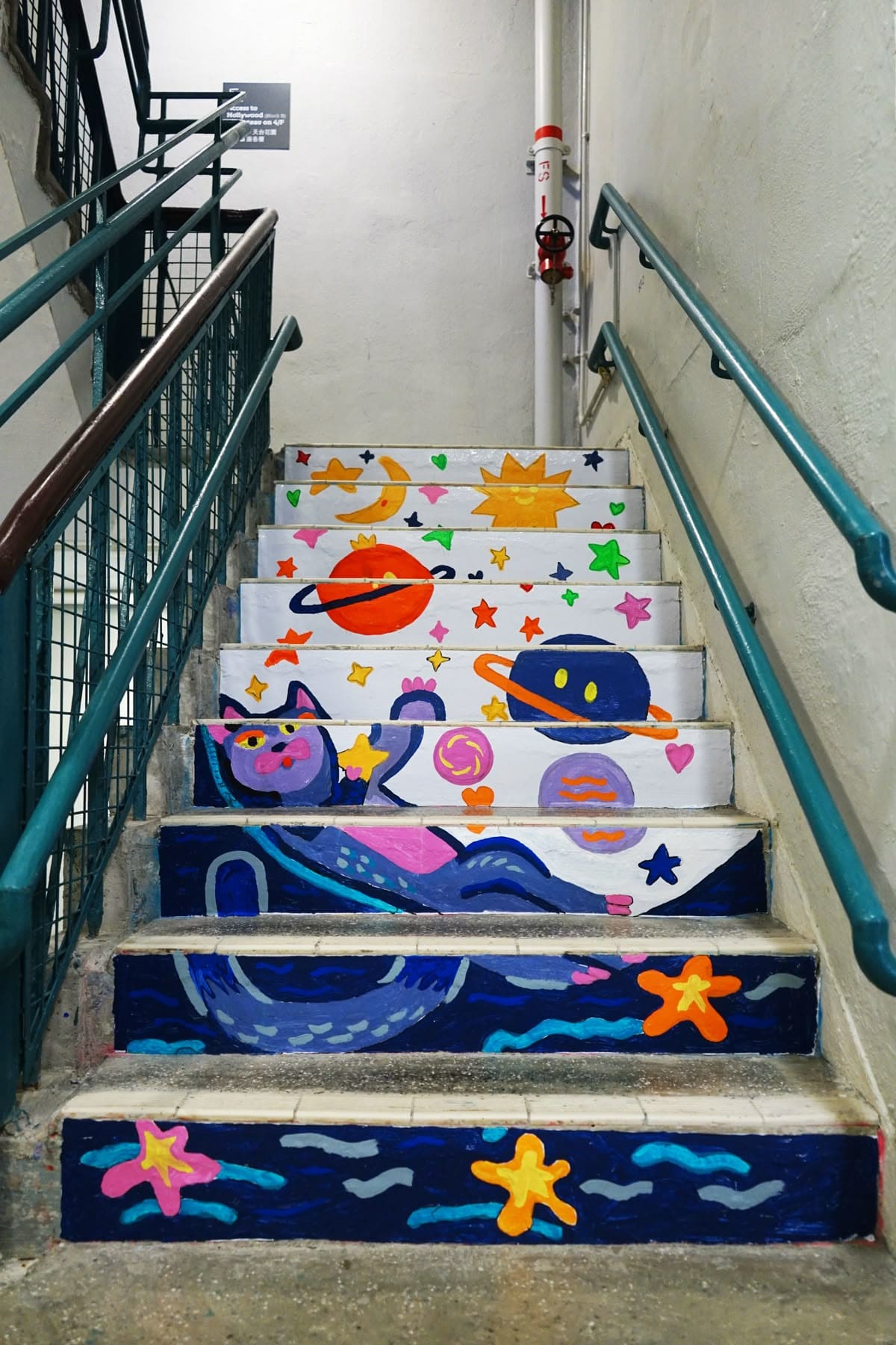 Whimsical Cosmic Cat Staircase