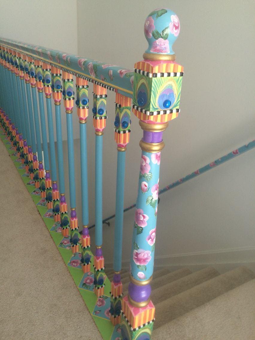 Whimsical Floral Stair Railing Art