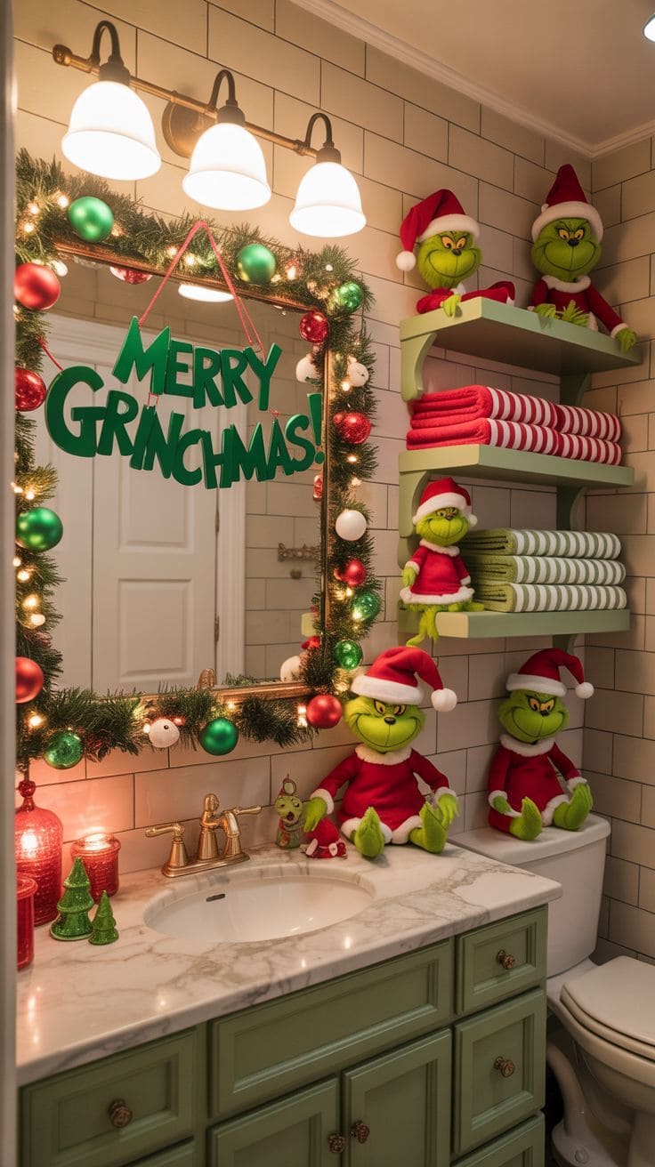 Whimsical Grinch Christmas Bathroom Decor
