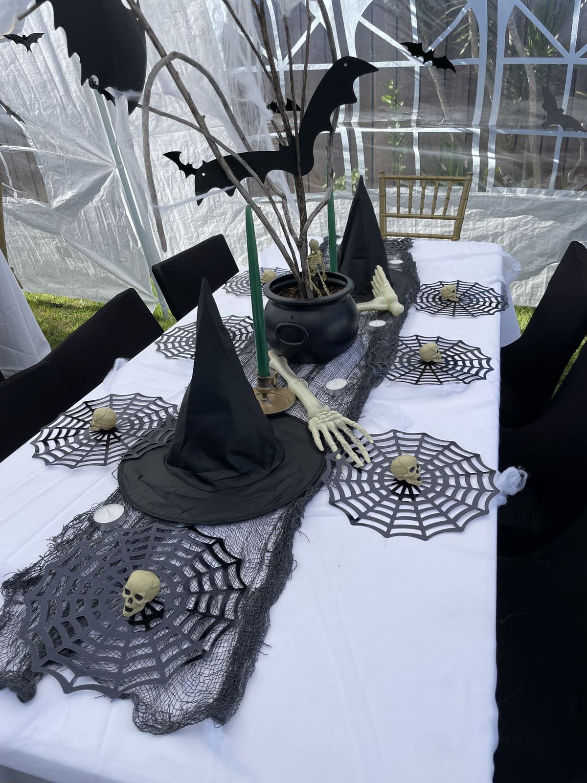 Witch Hat and Bat Outdoor Halloween Table Decor