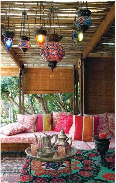Bohemian Porch Ceiling with Mosaic Lanterns