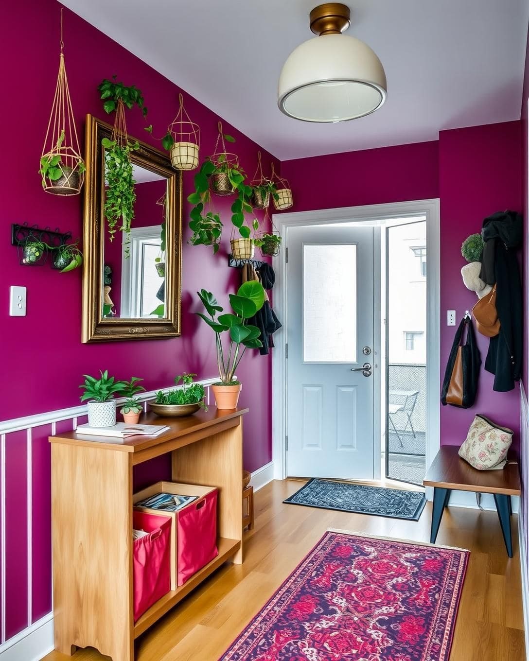 Bold Magenta Greenery Entryway