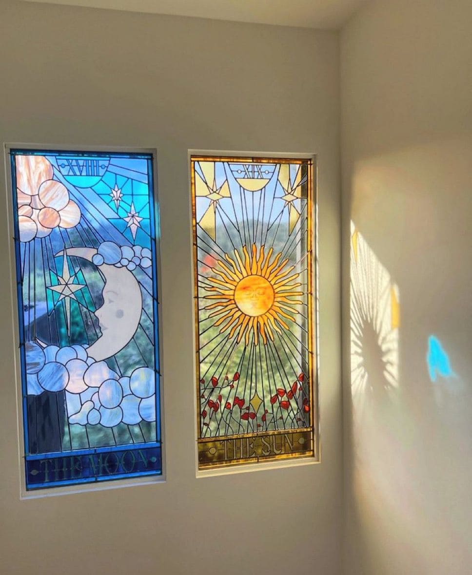 Celestial Stained Glass Window Pair