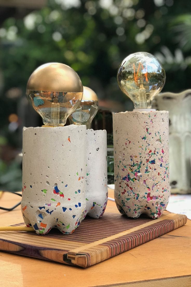 Color-Speckled Concrete Bottle Lamps