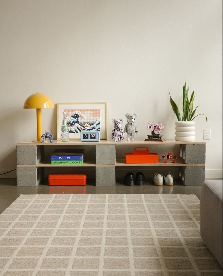 Concrete Block Console Shelf