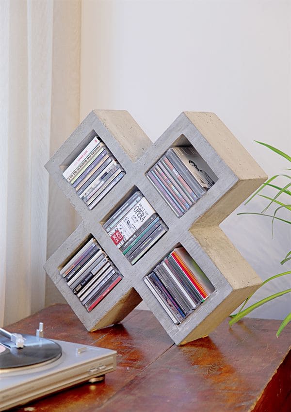 Concrete X-Shaped CD Rack