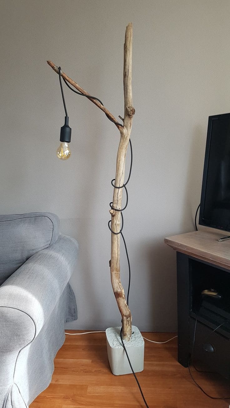 Driftwood and Concrete Floor Lamp
