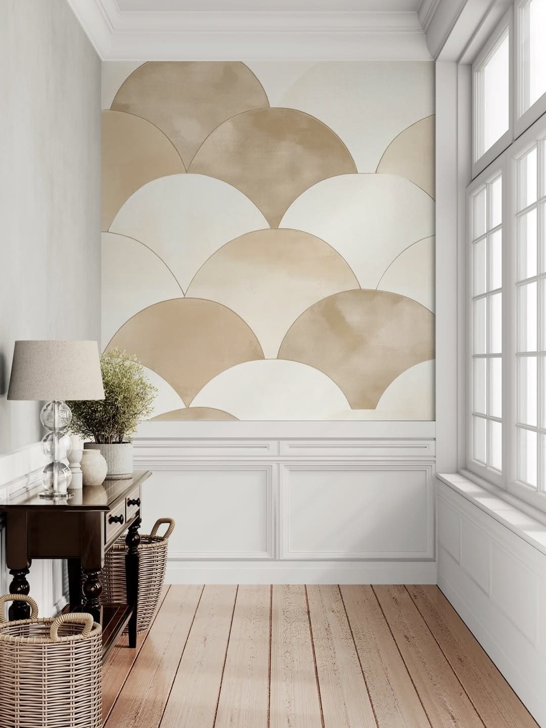 Elegant Neutral Wave Mural