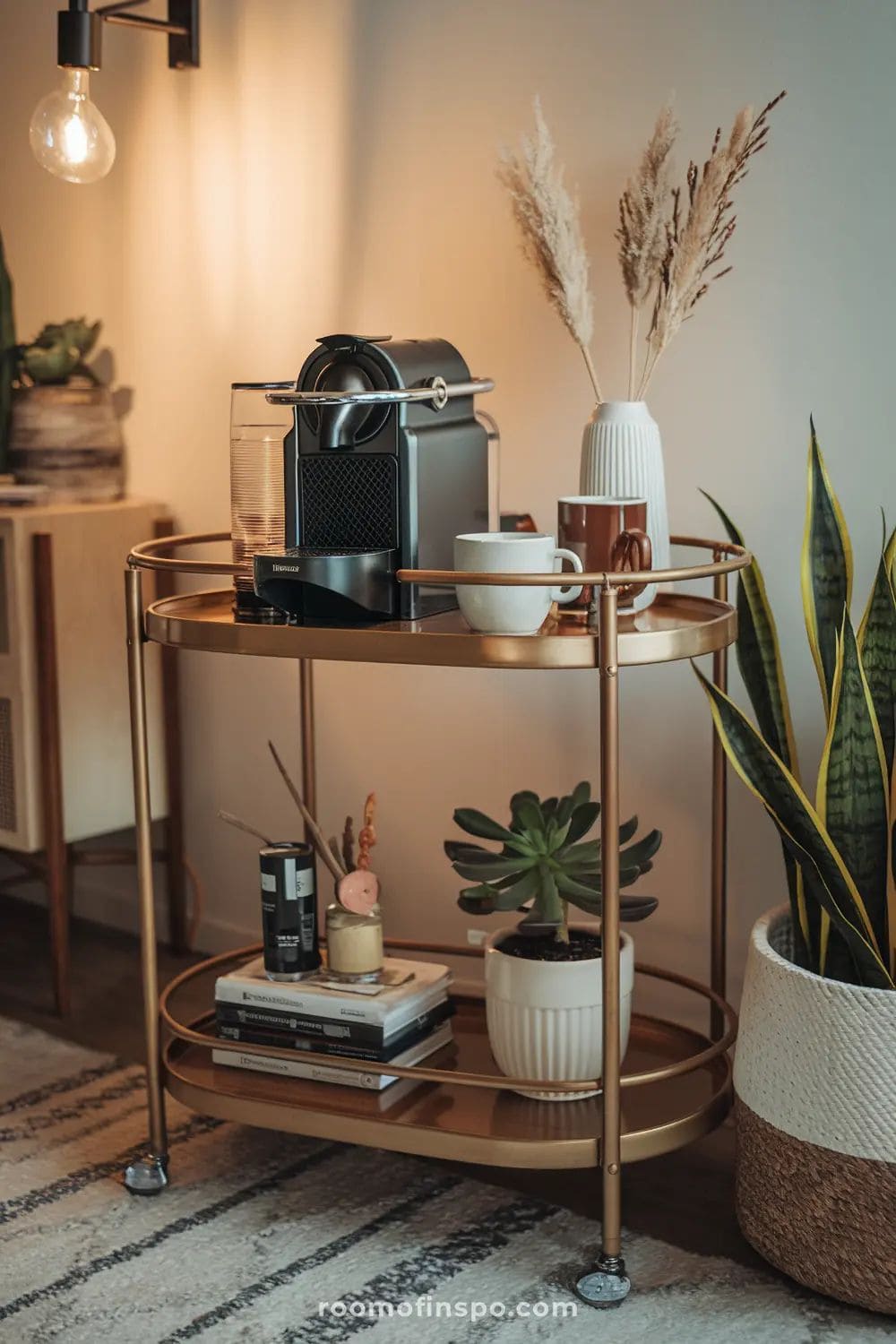 Elegant Rolling Coffee Bar Cart