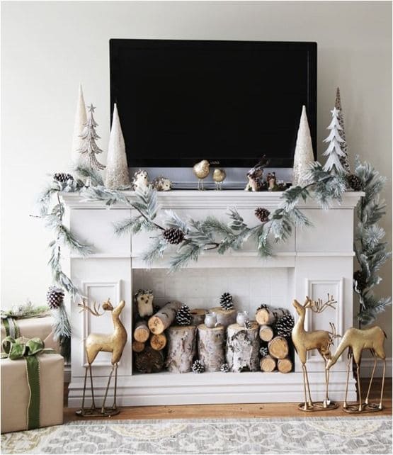 Elegant Winter Wonderland TV Mantel
