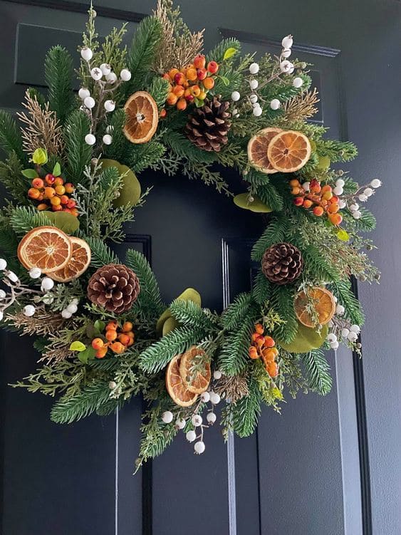 Evergreen Wreath with Citrus Accents