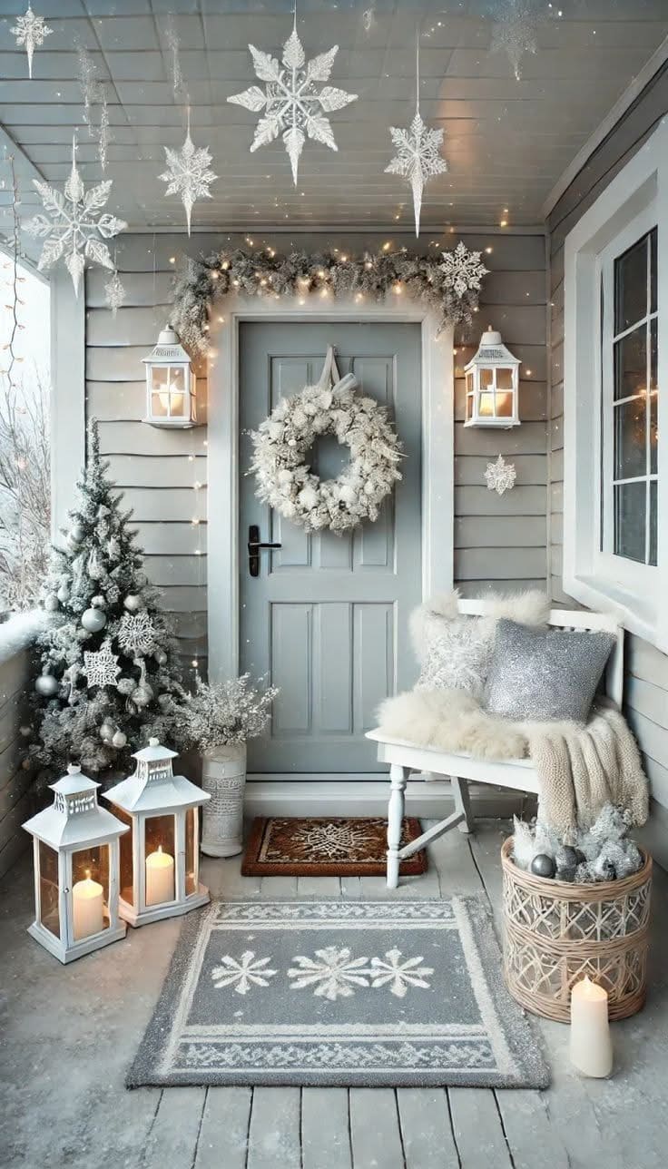 Frosty Scandinavian Porch Welcome