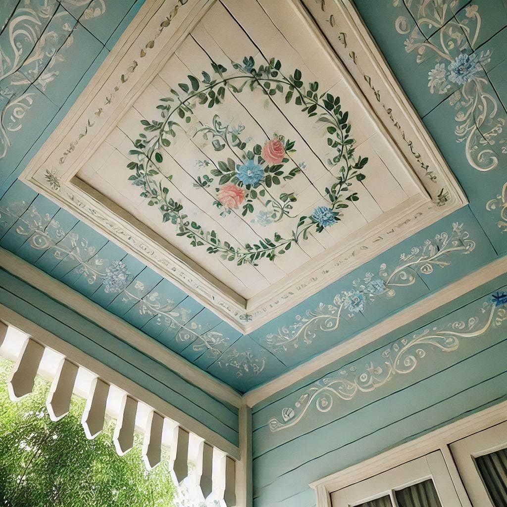 Hand-Painted Floral Porch Ceiling