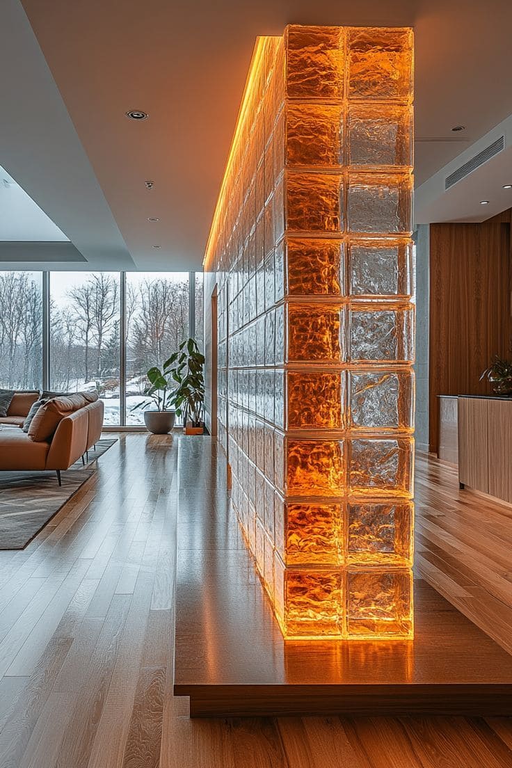 Illuminated Glass Block Divider Wall
