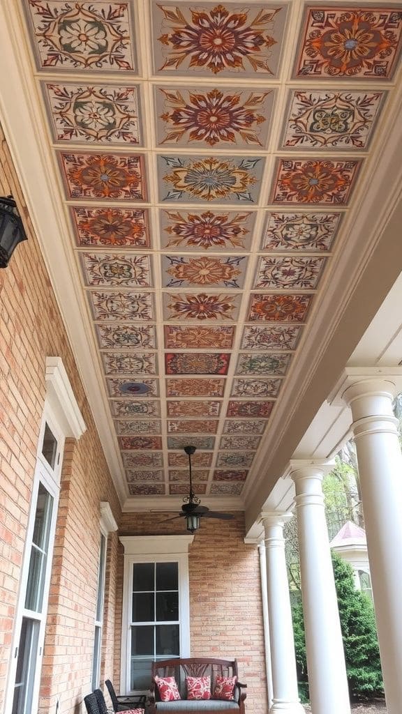 Intricate Tile-Inspired Porch Ceiling