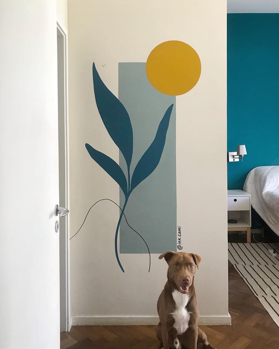 Minimalist Sun and Leaf Mural
