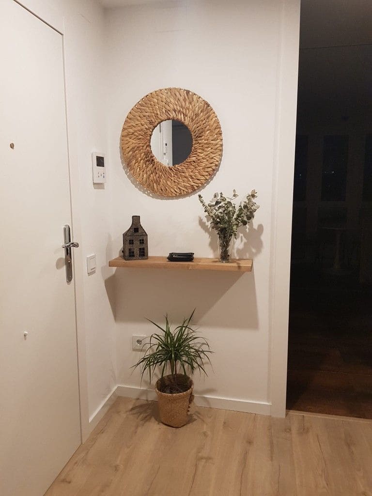 Natural Entryway Console with Woven Mirror