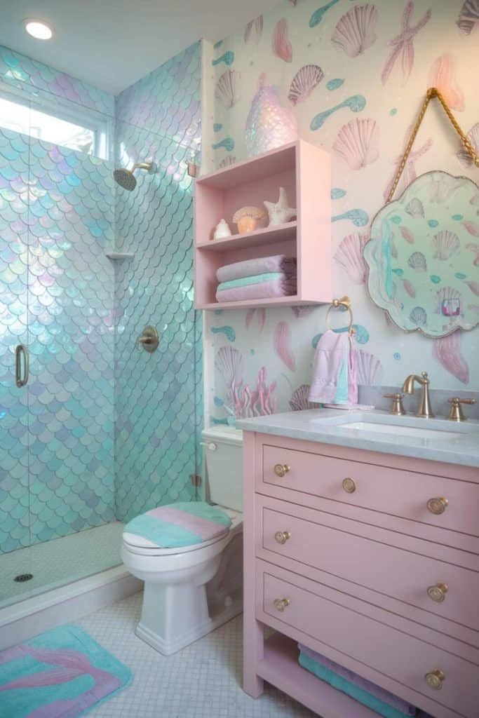 Pastel Mermaid Scale Bathroom Design