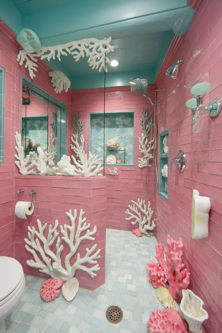 Pink Coral Reef Mermaid Bathroom