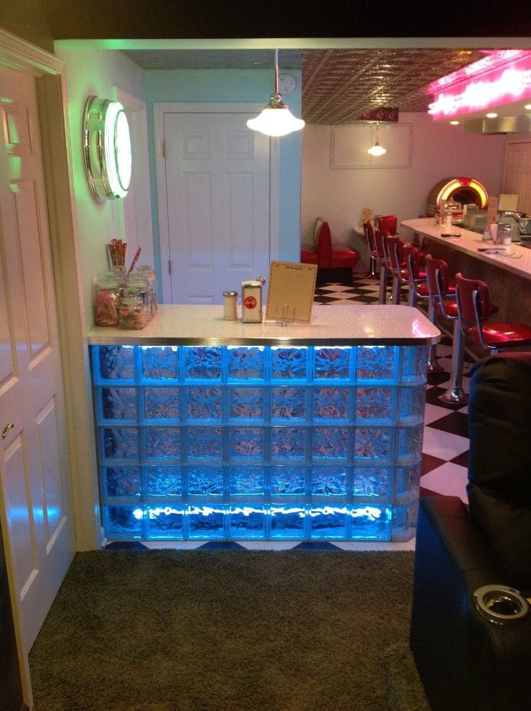 Retro Glass Block Bar with Lights