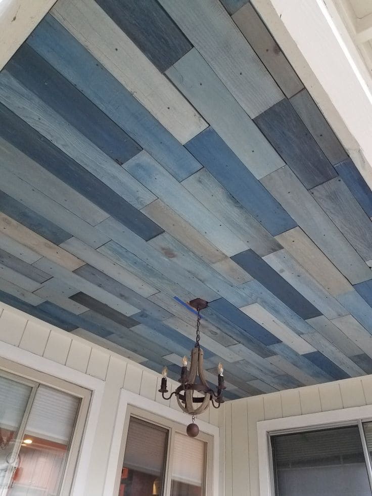 Rustic Blue Wood Plank Ceiling