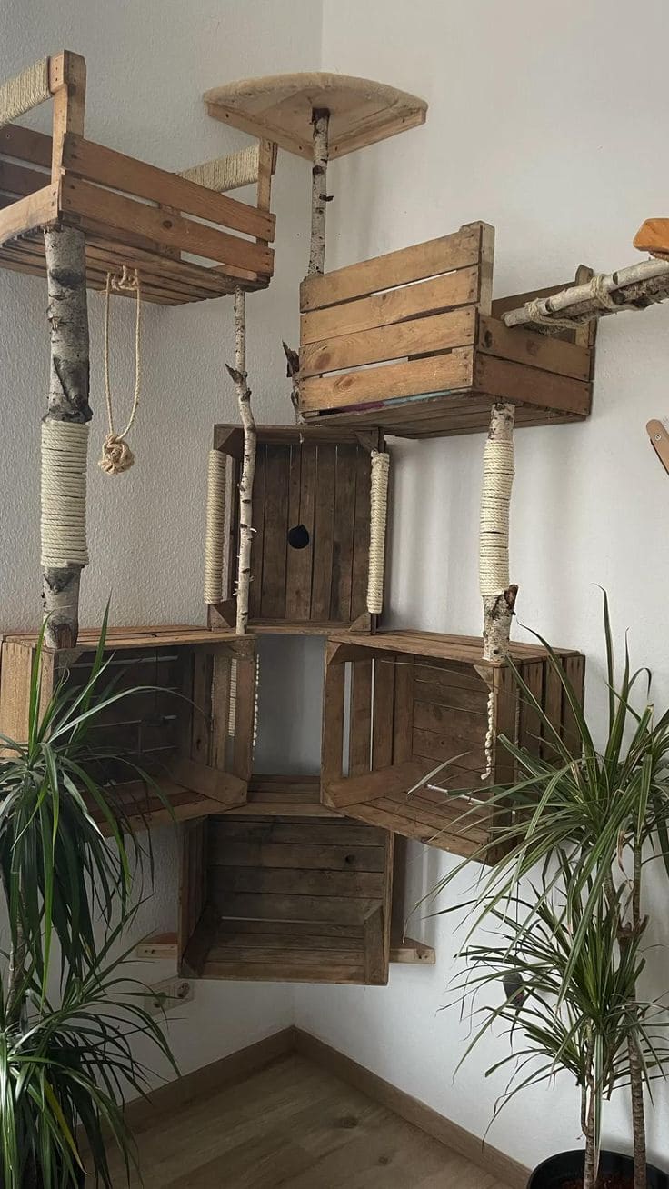 Rustic Crate-and-Branch Cat Kingdom