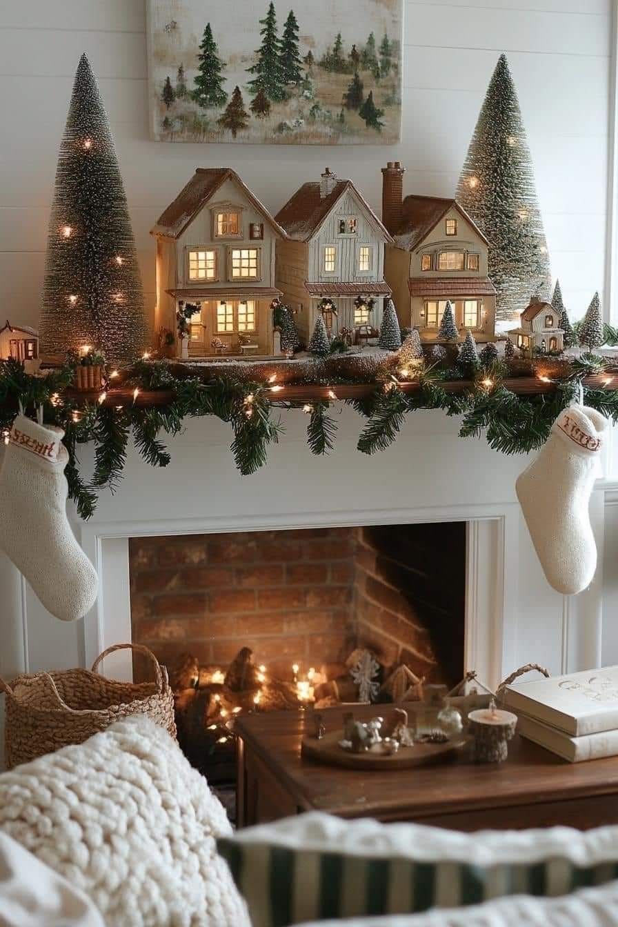 Scandinavian Village Mantel Display