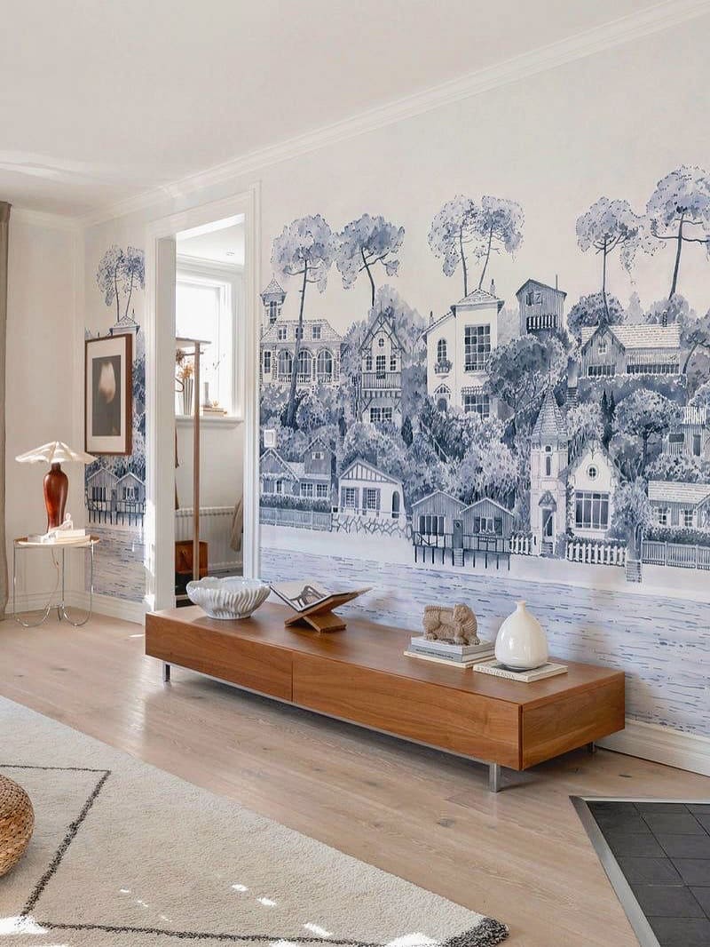 Serene Riverside Village Mural