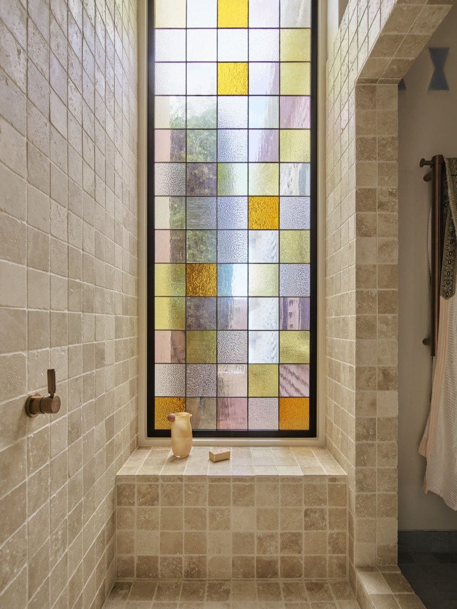 Stained Glass Block Shower Wall