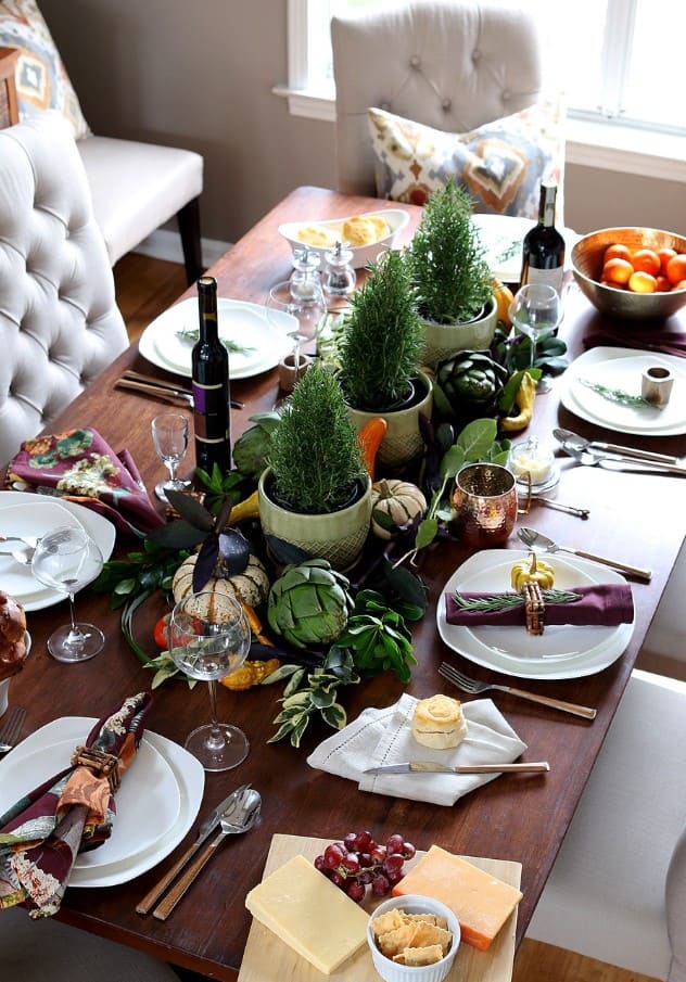 Thanksgiving Table with Fresh Herb Accents