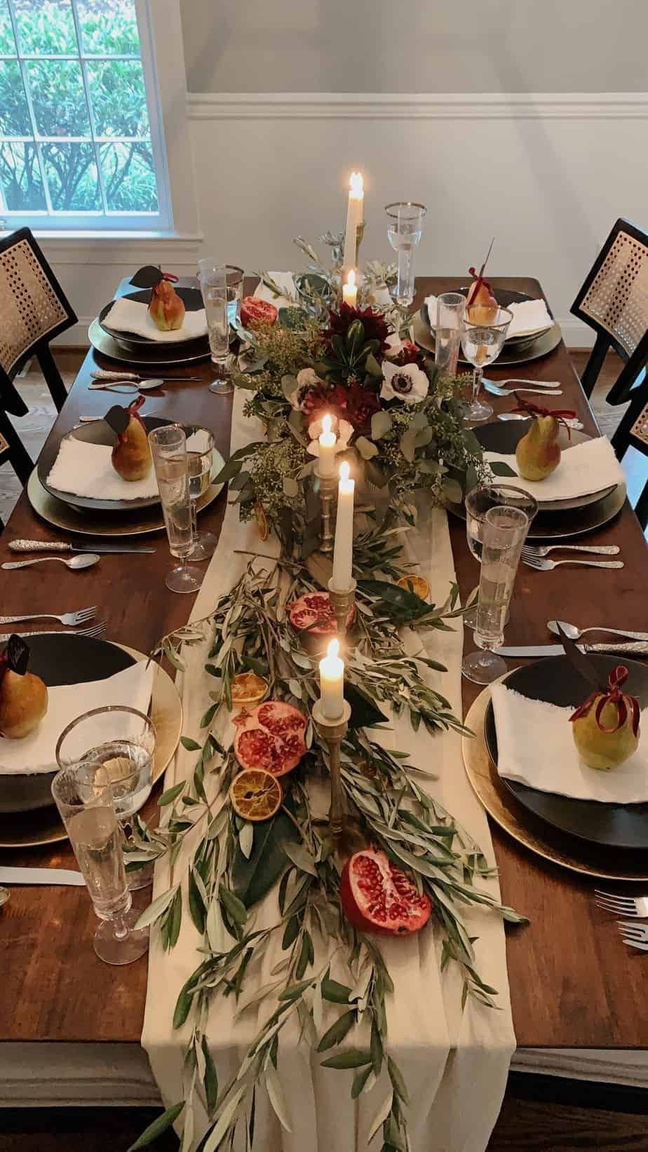 Thanksgiving Table with Pomegranates and Pears