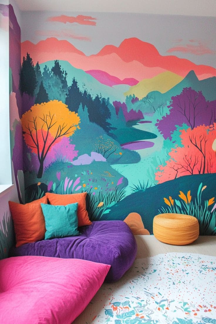 Vibrant Fantasy Landscape Mural