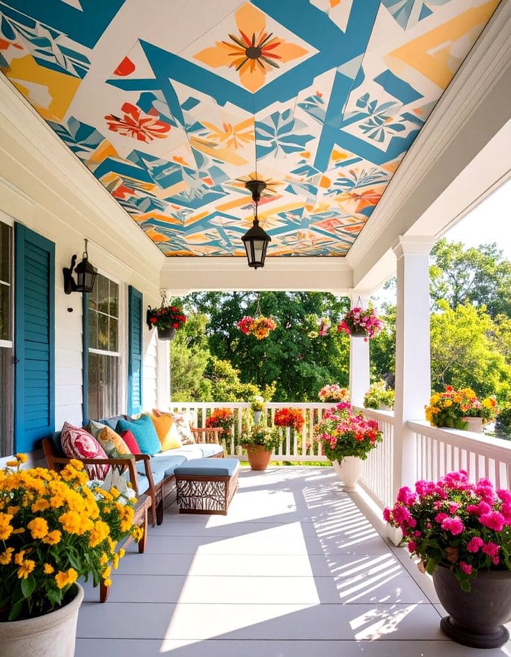 Vibrant Stenciled Ceiling Design