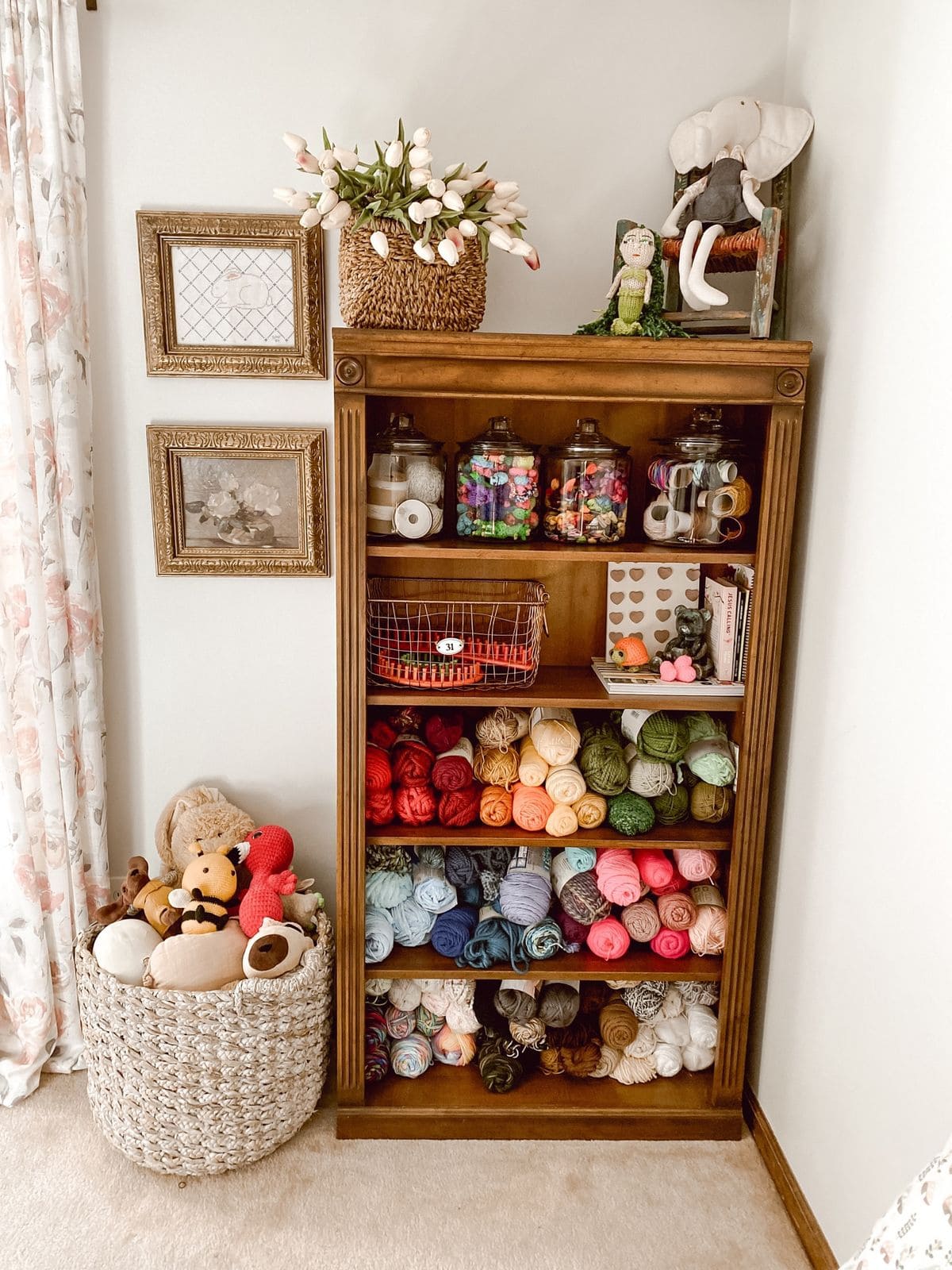 Vintage Bookshelf Yarn Display