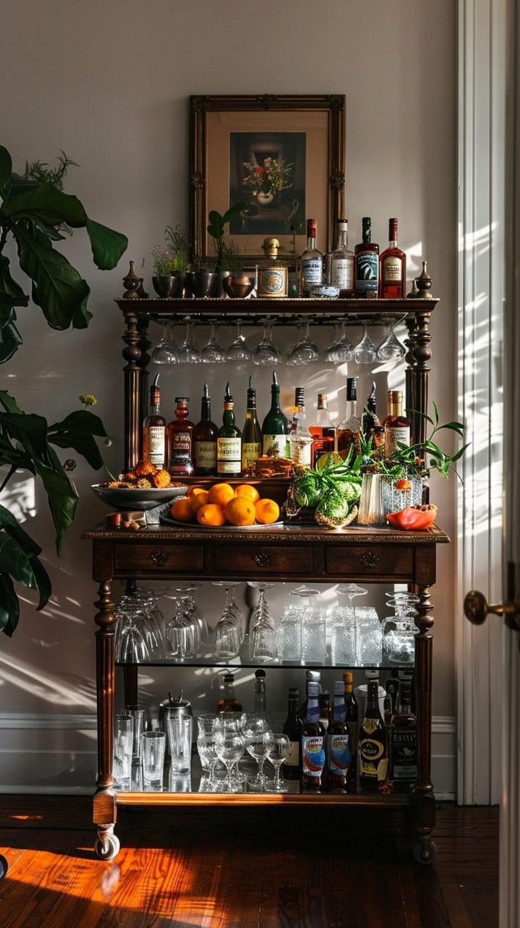 Vintage Charm Bar Cart Display