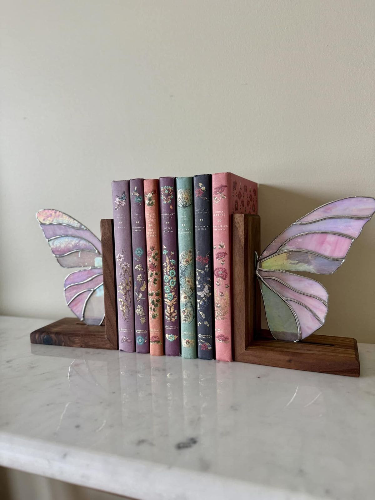 Whimsical Butterfly Stained Glass Bookends