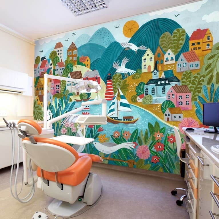 Whimsical Coastal Village Mural