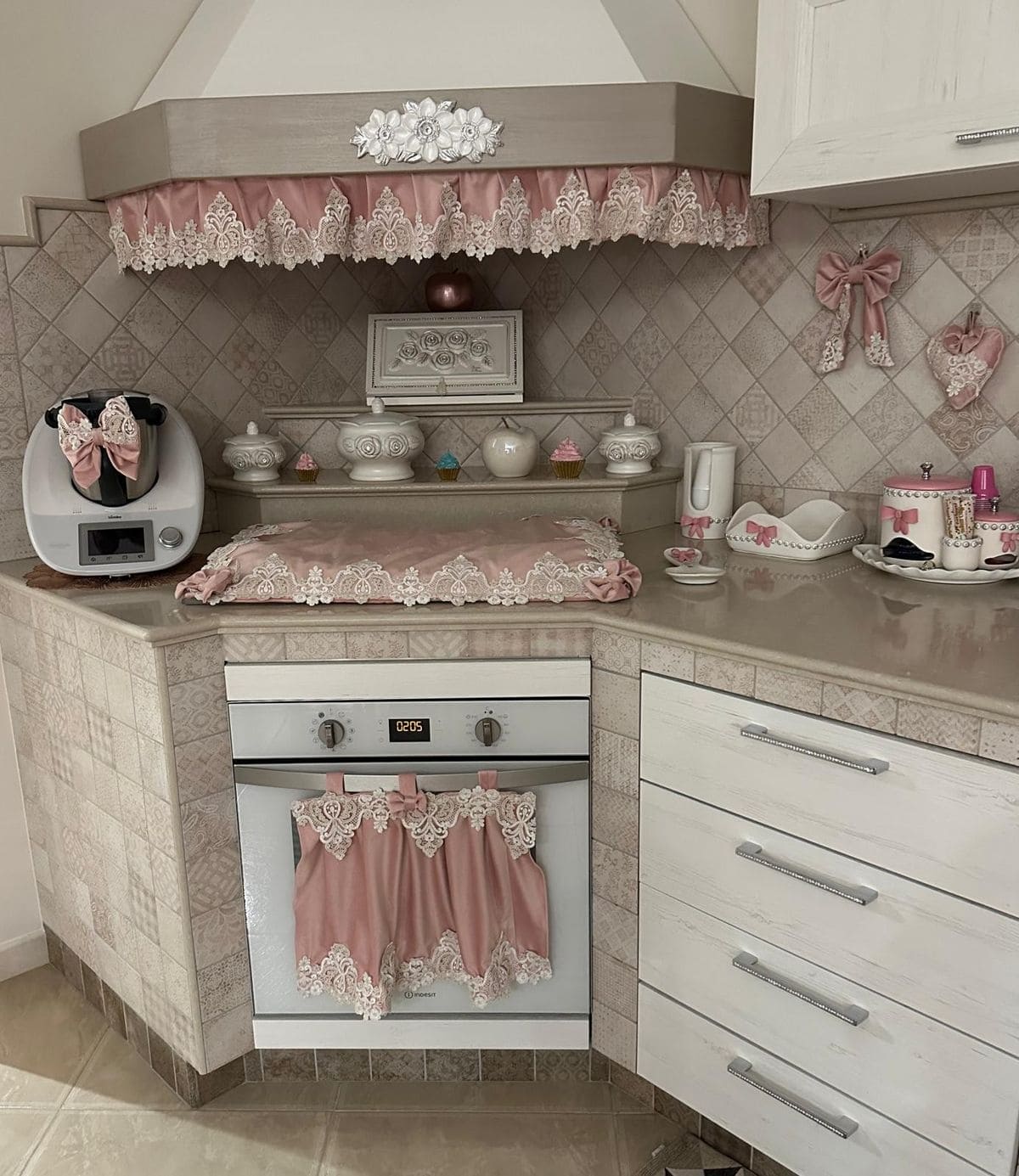 Blush Lace Elegance Oven Curtain