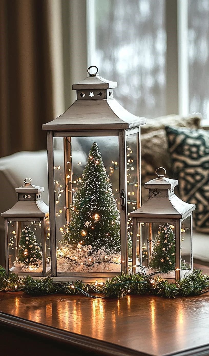 Bottle Brush Tree Lantern Trio