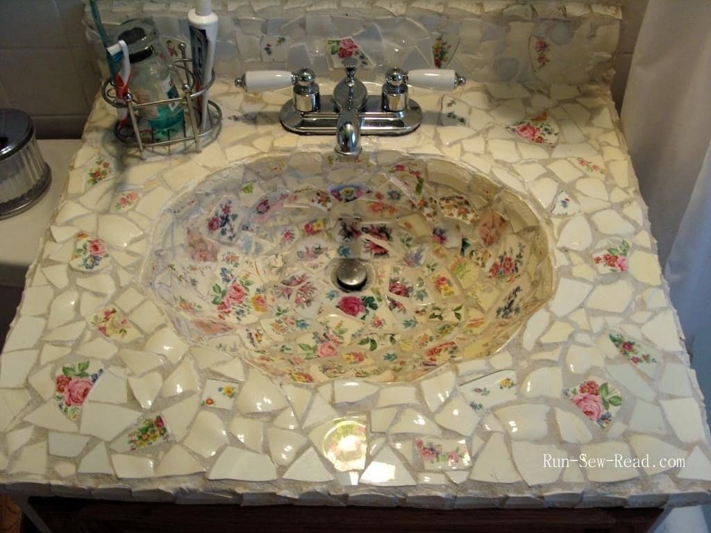 Broken China Mosaic Sink Design