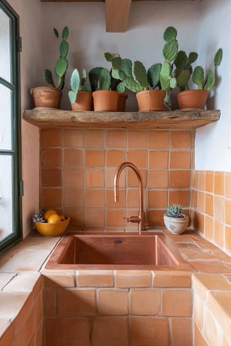 Charming Terracotta Sink with Greenery